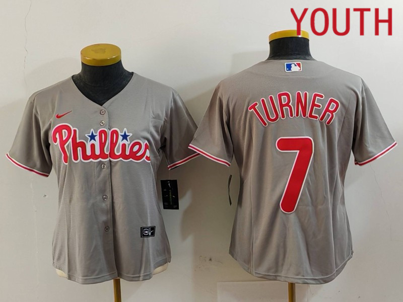 Youth Philadelphia Phillies #7 Turner Grey Game Nike 2024 MLB Jersey style 9122